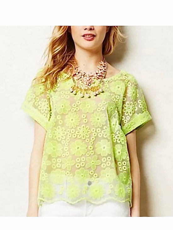 Meadow Rue Tops - Meadow Rue Lime Floral Lace Short Sleeve Top